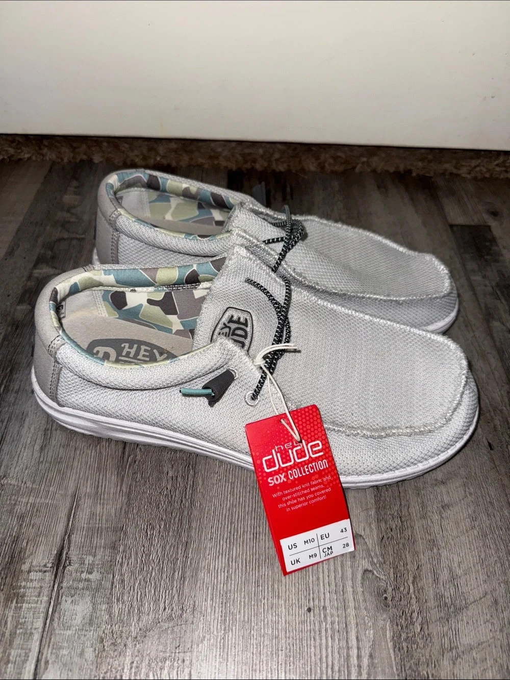 Hey Dude Men's Light Gray Slip-On Loafers with Patterned Collar